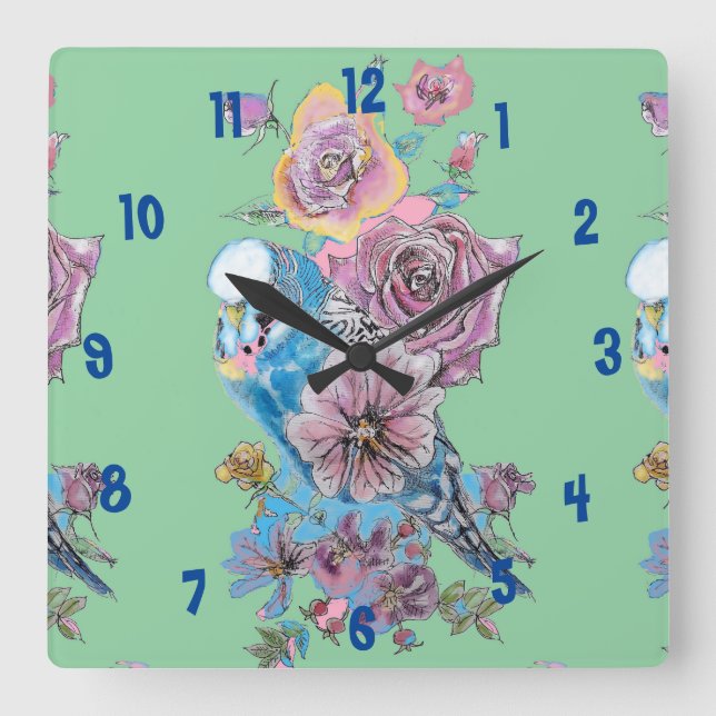 Relógio Quadrado Blue Budget Watercolor Green Womans Office Clock (Frente)