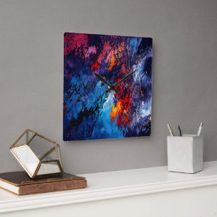 Relógio Quadrado Blue Ember Blue Red Contemporâneo Abstrato Art