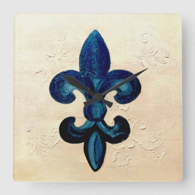 Relógio Quadrado Blue Fleur de Lis (Frente)