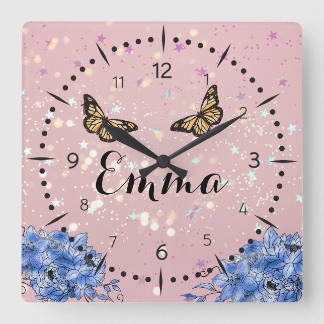 Relógio Quadrado Blue Floral bouquet in the blooming garden (Frente)