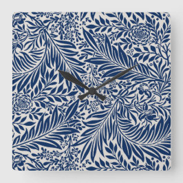 Relógio Quadrado blue floral pattern with diverse leaves & blossoms