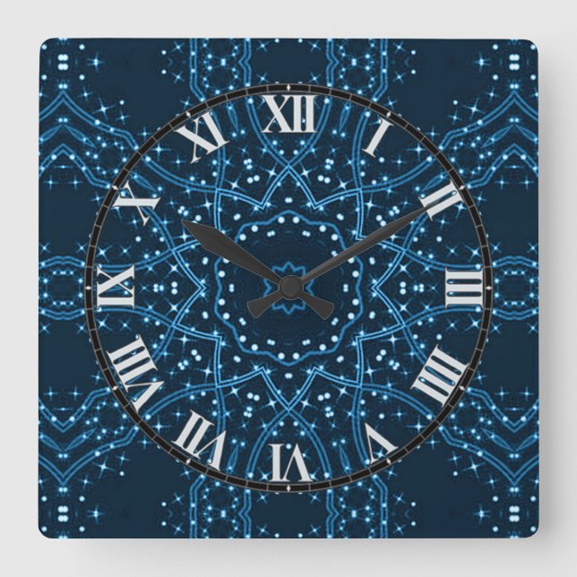 Relógio Quadrado Blue Galaxy Stars Wall Clock (Frente)