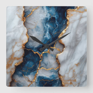 Relógio Quadrado Blue & Gold Marble Square Wall Clock 