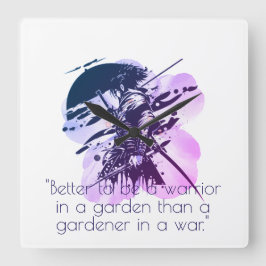 Relógio Quadrado Blue Ink Samurai Warrior & Custom Quote Wall Clock