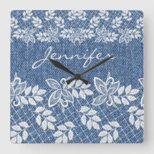Blue Jean Denim Lace Wall Clock