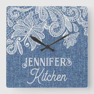 Relógio Quadrado Blue Jean Kitchen Wall Clock