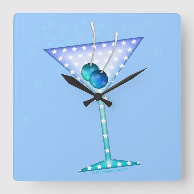 RELÓGIO QUADRADO BLUE MARTINI WALL CLOCK (Frente)