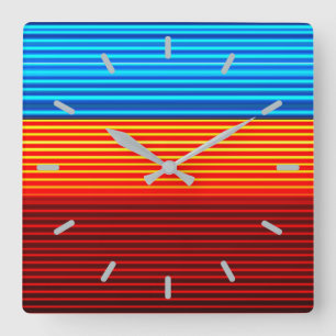 Relógio Quadrado Blue Orange Yellow Black Stripes