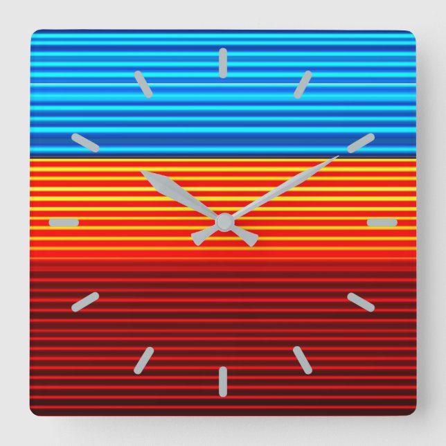 Relógio Quadrado Blue Orange Yellow Black Stripes (Frente)
