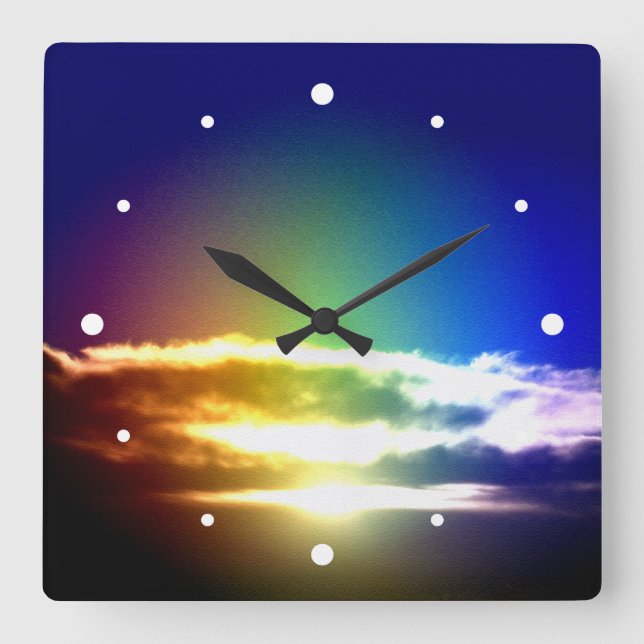 Relógio Quadrado Blue Rainbow Sunset Photograph (Frente)