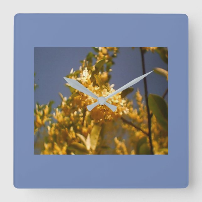 Relógio Quadrado Blue Skies Floral (Frente)