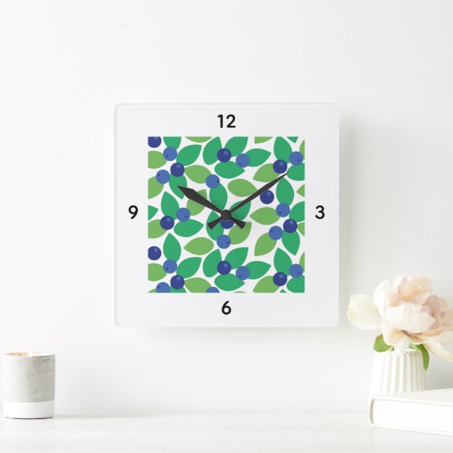 Relógio Quadrado Blueberry Modern Elegant Pattern Green Purple. (Lar)