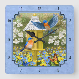 Relógio Quadrado Bluebird e Hexagon Birdhouse Blue