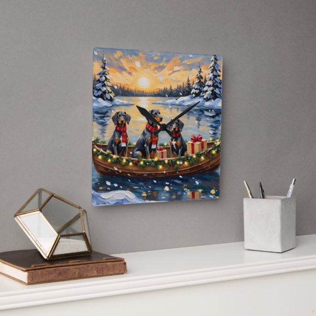 Relógio Quadrado Bluetick Coonhound Christmas Boat Holiday (Escritório)