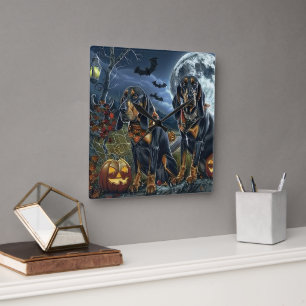 Relógio Quadrado Bluetick Coonhound Halloween Spooky