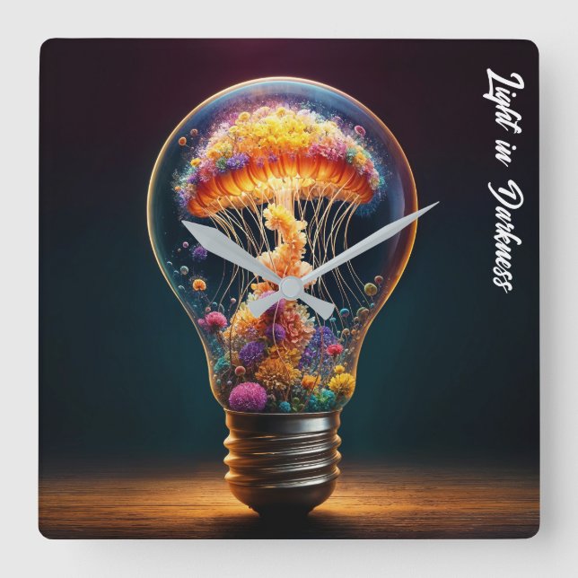 Relógio Quadrado Boca de vidro de águas-vivas brilhando arte surrea (Frente)