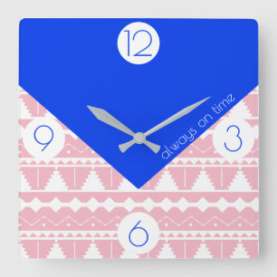 Relógio Quadrado Boêmian Always on Time Blue & Blush Pink