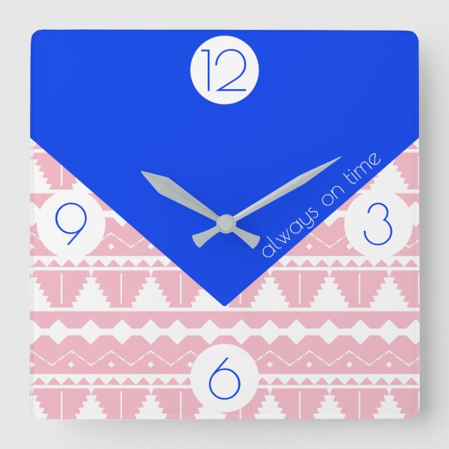 Relógio Quadrado Boêmian Always on Time Blue & Blush Pink (Frente)