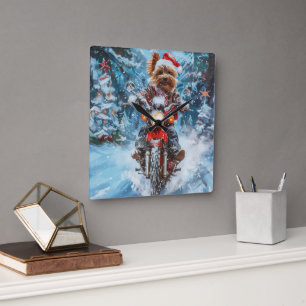 Relógio Quadrado Boewer Terrier Dog Dirigindo Motocicleta Natal