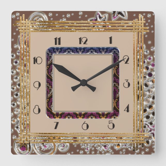 Relógio Quadrado Boho Art Deco (Frente)