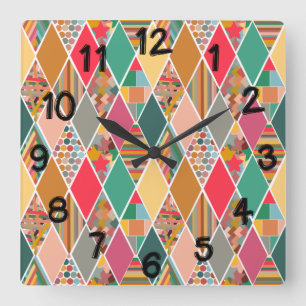 Relógio Quadrado Boho Crazy Quilt