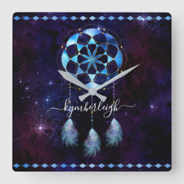 Relógio Quadrado Boho Indigo Tribal Celestial Mandala Dreamcatcher