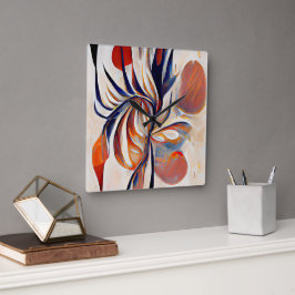 Relógio Quadrado Boho Modern Abstrato Trabalho de arte