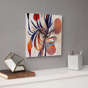 Relógio Quadrado Boho Modern Abstrato Trabalho de arte