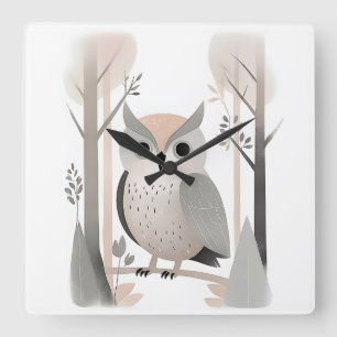 Relógio Quadrado Boho Owl minimalista no Woods Nursery Kids Room