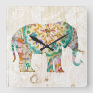 Relógio Quadrado Boho Paisley Elephant I