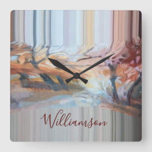 Relógio Quadrado Boho Personalizado Aquarela Árvores de Outono List
