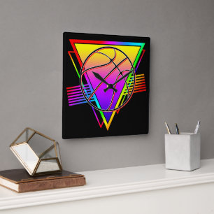 Relógio Quadrado Bola de Basquete Retro Moderna