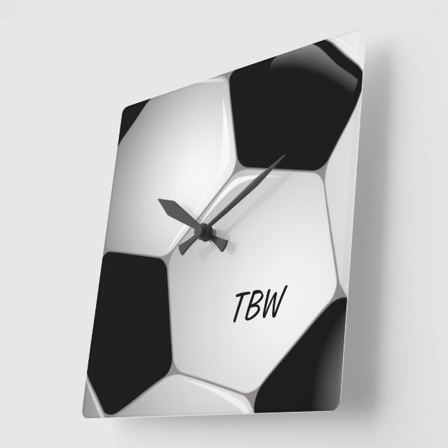 Relógio Quadrado Bola de Futebol do Monograma (Ângulo)