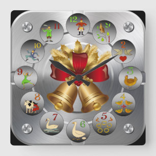 Relógio Quadrado Bolas De Jingle ~ Os 12 Dias De Natal ~