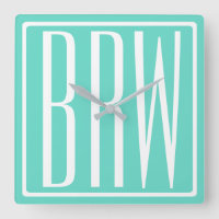 Bold Modern 3 Iniciais Monograma | Branco Em Aqua