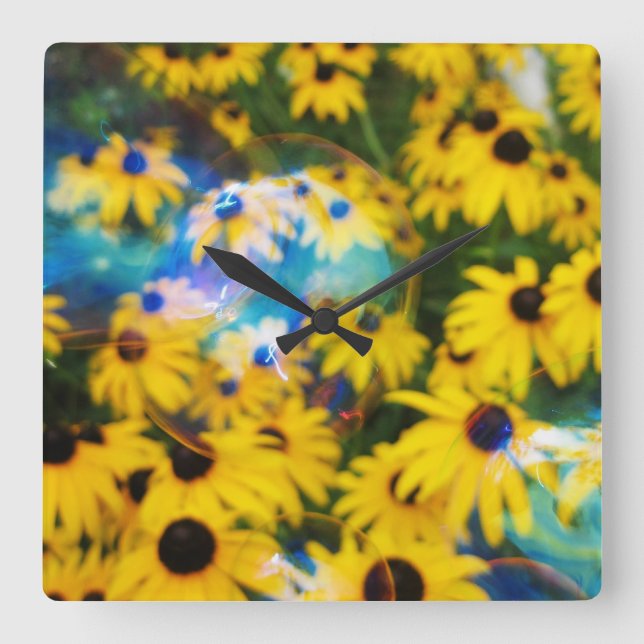 Relógio Quadrado Bolhas azuis em daises! (Frente)