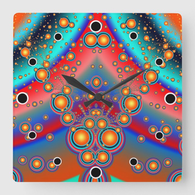 Relógio Quadrado Bolhas Coloridas (Frente)