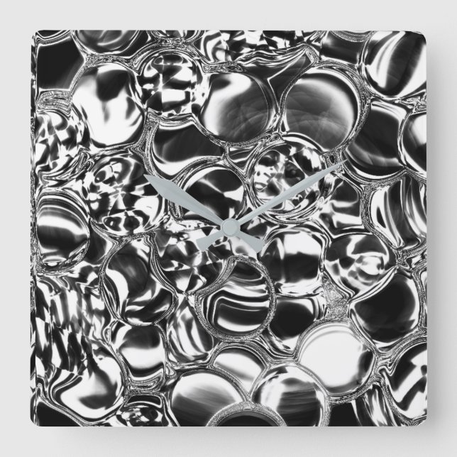 Relógio Quadrado Bolhas de prata com tom de vidro ou metal (Frente)