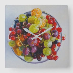 Relógio Quadrado Boliche de Berries - Vida Fruta Estática Hiperreal