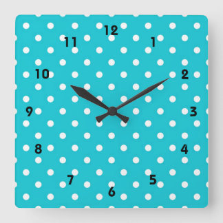 Relógio Quadrado bolinhas azuis modernas, legal e modernas aqua