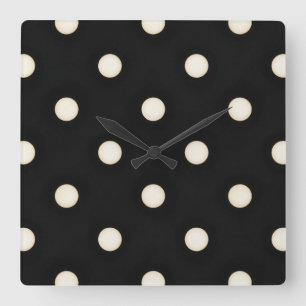 Relógio Quadrado Bolinhas brancas antigas em preto em relevo