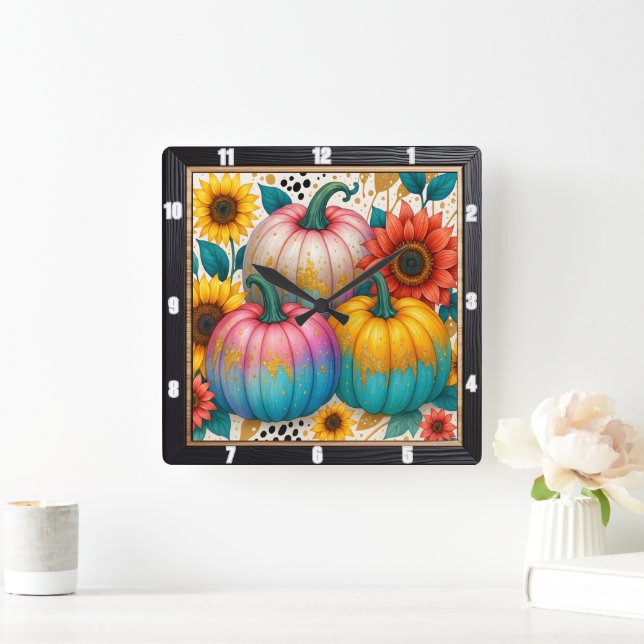 Relógio Quadrado Bolinhas de Abóbora (Lar)