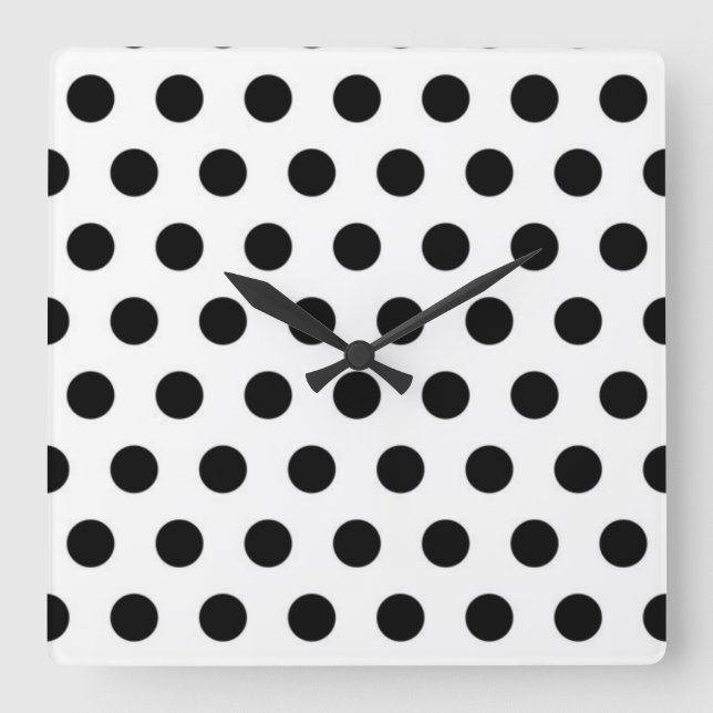 Relógio Quadrado bolinhas Pretas Em Fundo Branco (Frente)