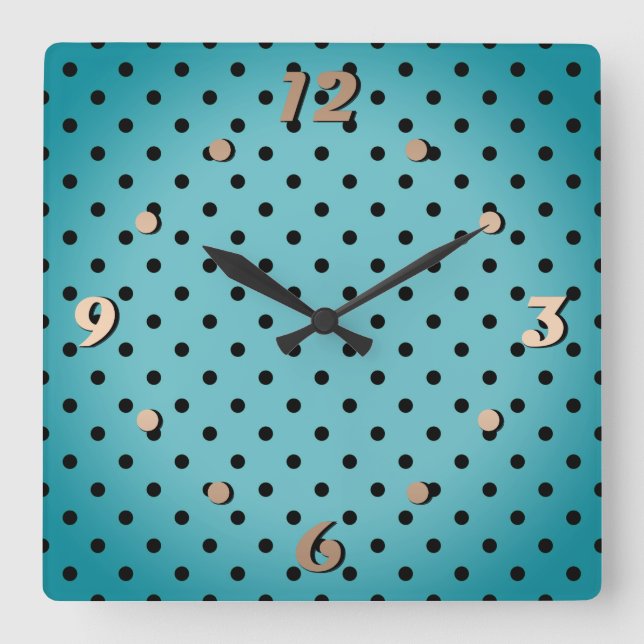 Relógio Quadrado Bolinhas turquesa (Frente)