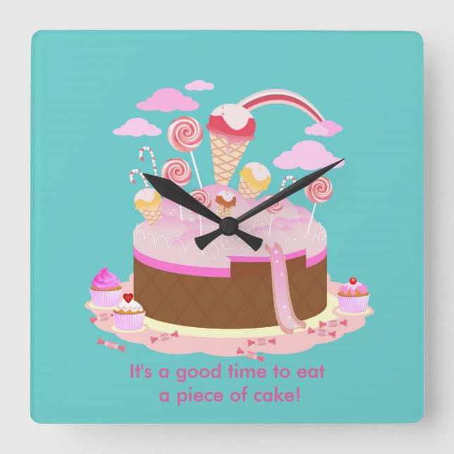 Relógio Quadrado Bolo dos doces e de chocolate para a festa de (Frente)