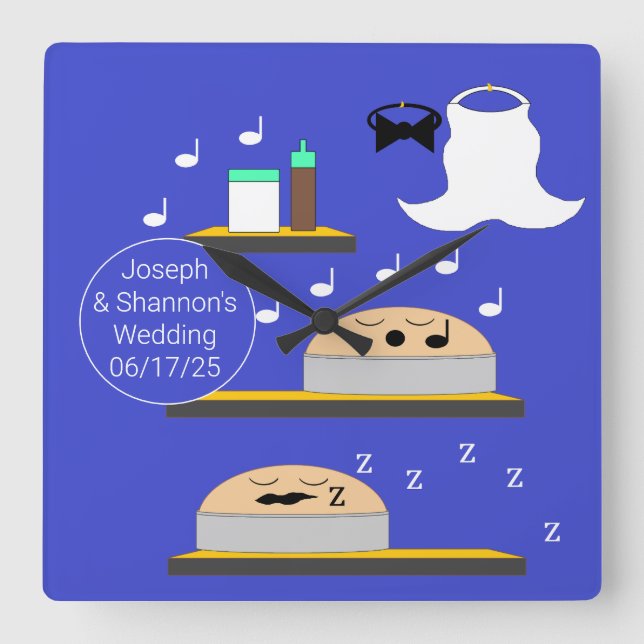 Relógio Quadrado Bolos de Casamento Esperando por Glacé (Frente)