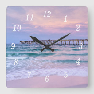 Relógio Quadrado Bom dia Navarre Beach Pier Wall Clock