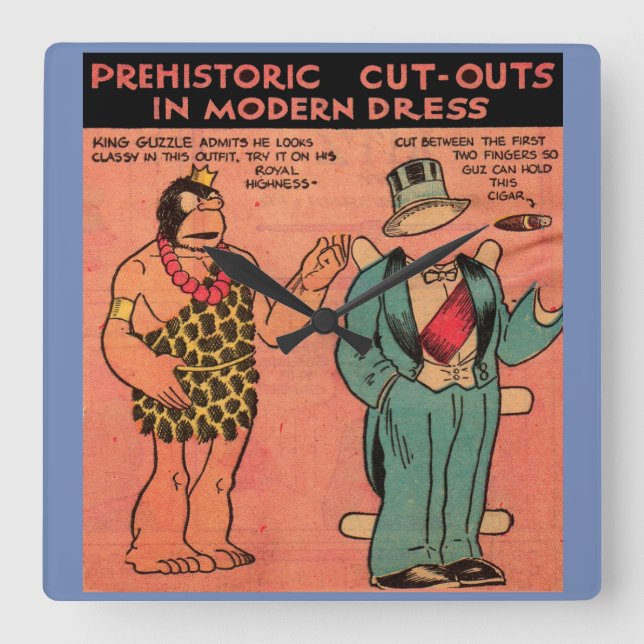 Relógio Quadrado Boneco de papel de caverna história em quadrinhos  (Frente)