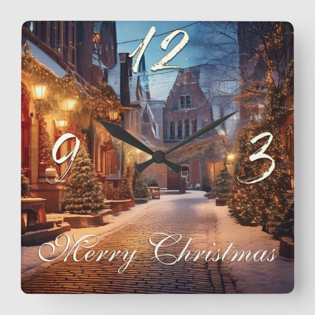 Relógio Quadrado Bonita Motif de Natal em um velho sabichão (Frente)