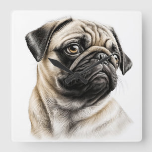 RELÓGIO QUADRADO BONITA TAN & BLACK PUG DOG